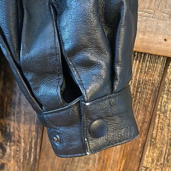 Phase 2 Vintage Black Leather Trench-Coat Shawl Collar Front Pockets Adj Waist - Picture 8 of 11